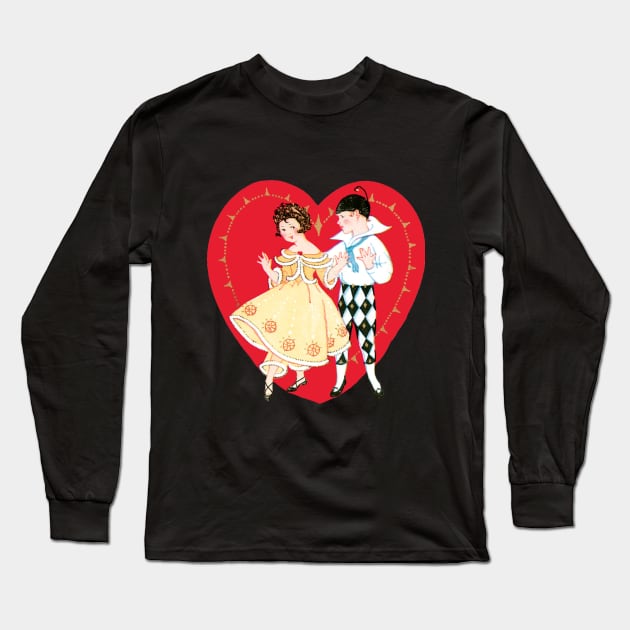 Vintage Valentine's Day Heart and Harlequin Long Sleeve T-Shirt by MasterpieceCafe